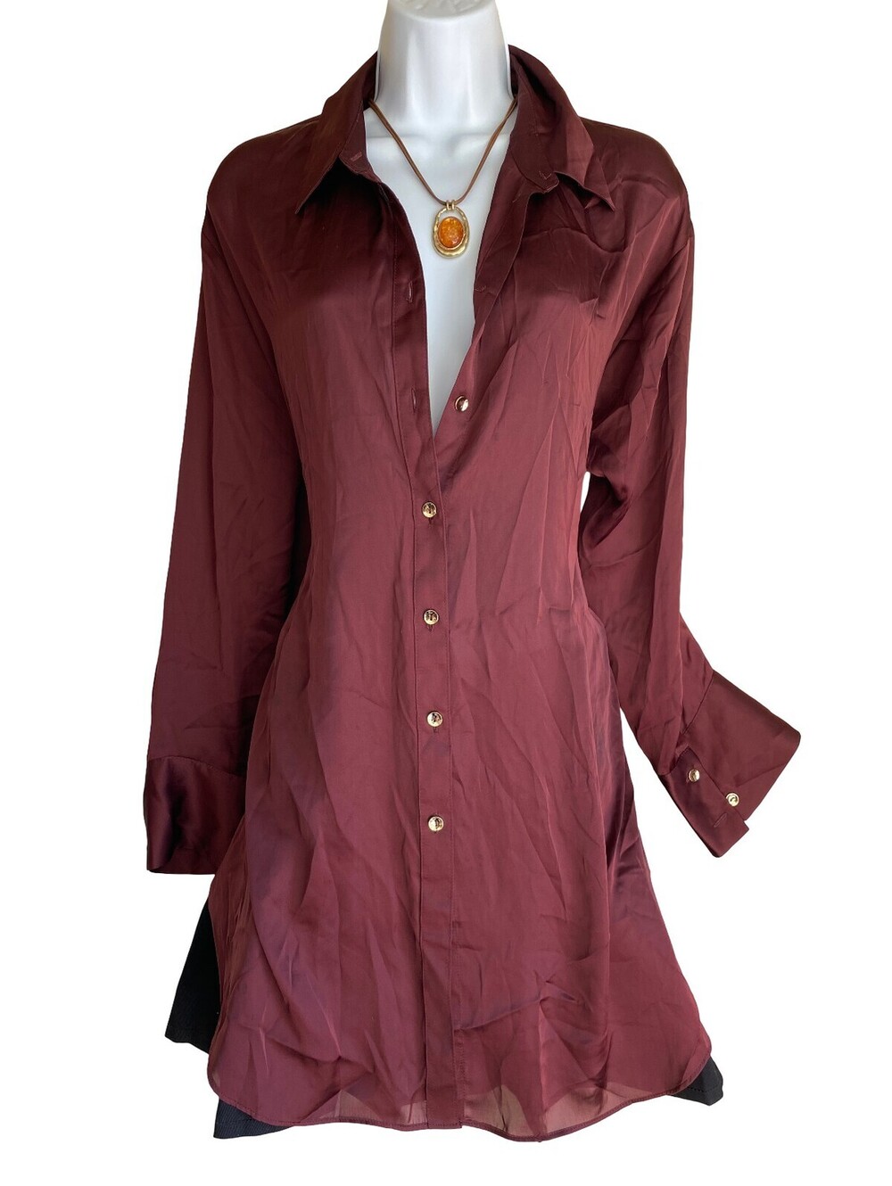 Vintage Cato Plus XL Burgundy Long Sleeve Button Up Tunic Blouse Whimsigoth Grn